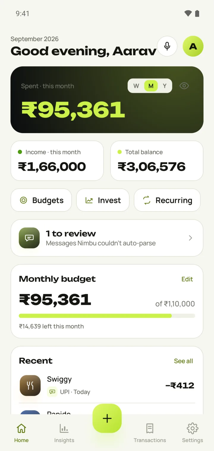 Home screen in the light theme